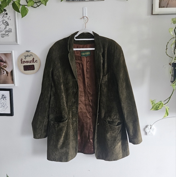 Vintage Suede Olive Green Danier Leather Coat - Picture 1 of 8